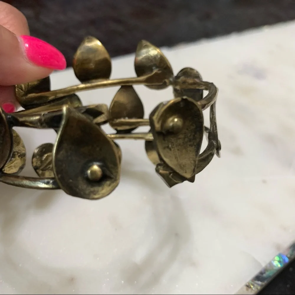 Antique gold abstract leaf cuff bold bracelet